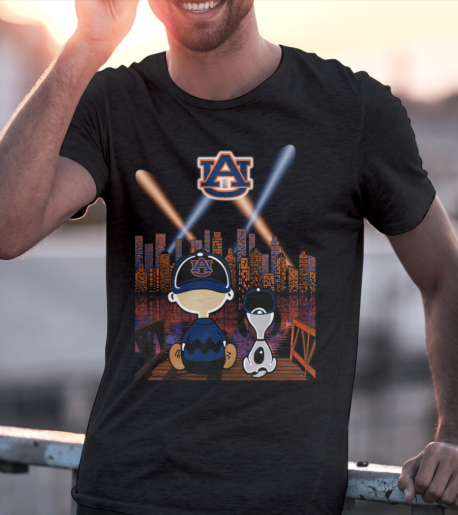 Auburn Tigers 92 Cityscape Night With Characters And Skyline T-Shirt