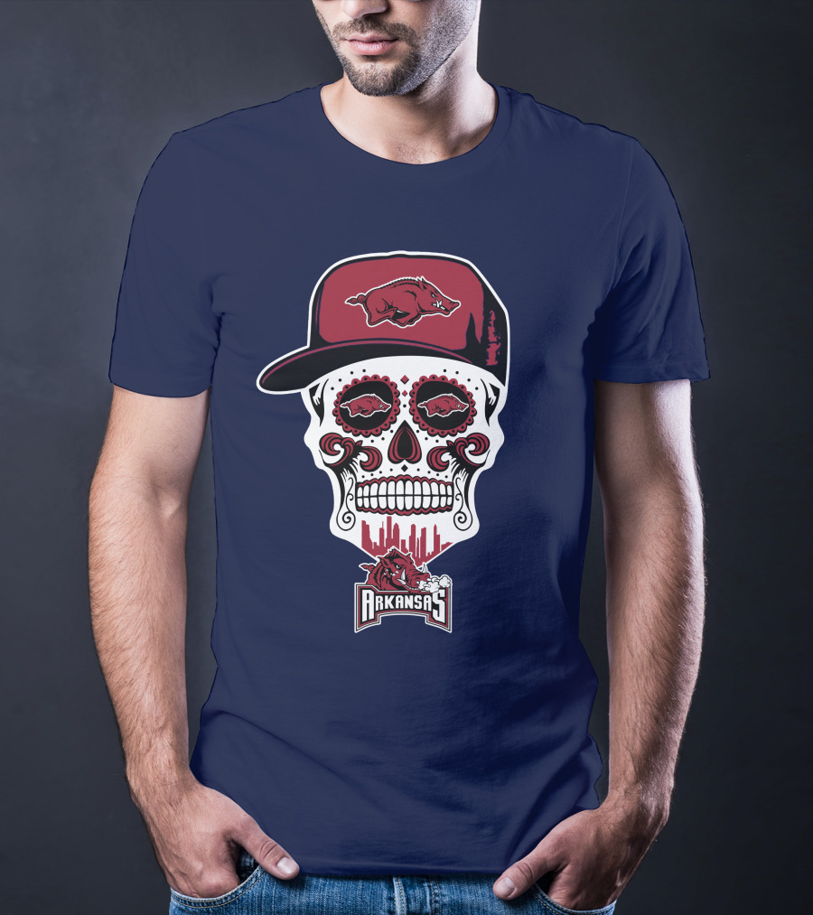 Arkansas Razorbacks Skull With Hat And Team T-Shirt