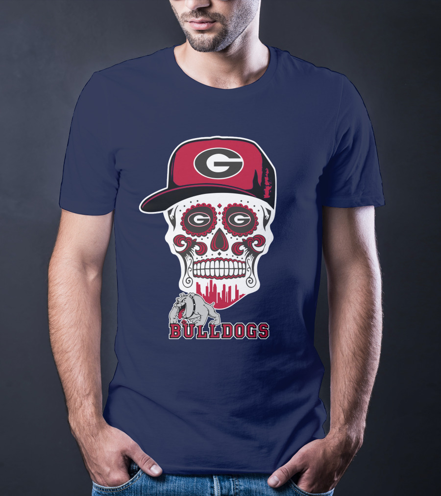 Georgia Bulldogs Skull Hat Design Funny T-Shirt