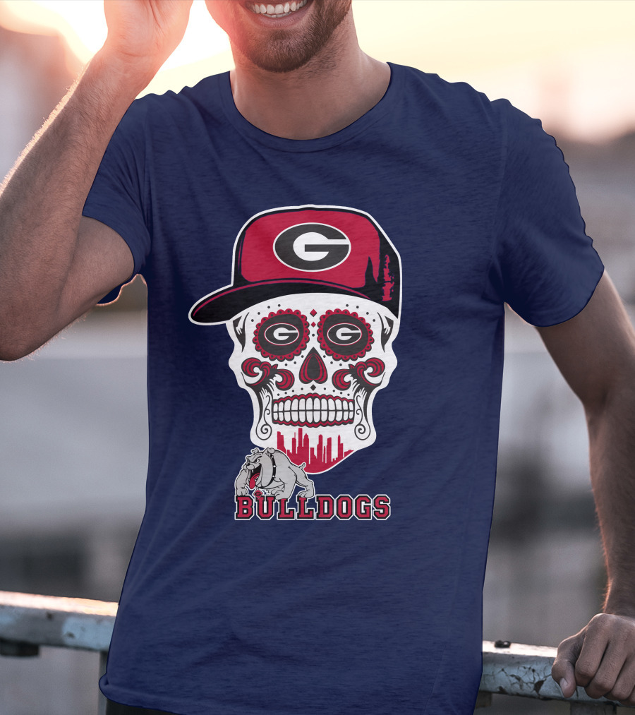 Georgia Bulldogs Skull Hat Design Funny T-Shirt
