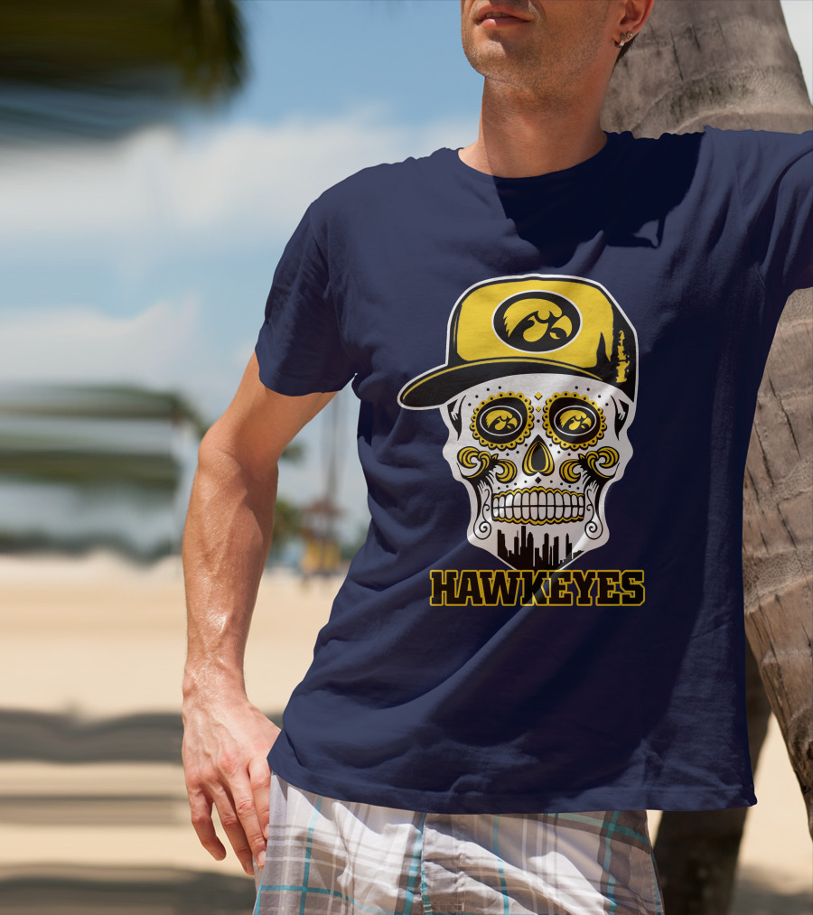 Iowa Hawkeyes Skull Cap Yellow Eyes T-Shirt