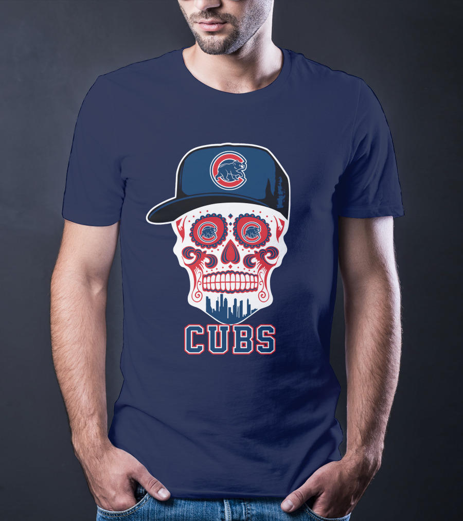 Chicago Cubs Skull With Cap Cityscape Fun T-Shirt