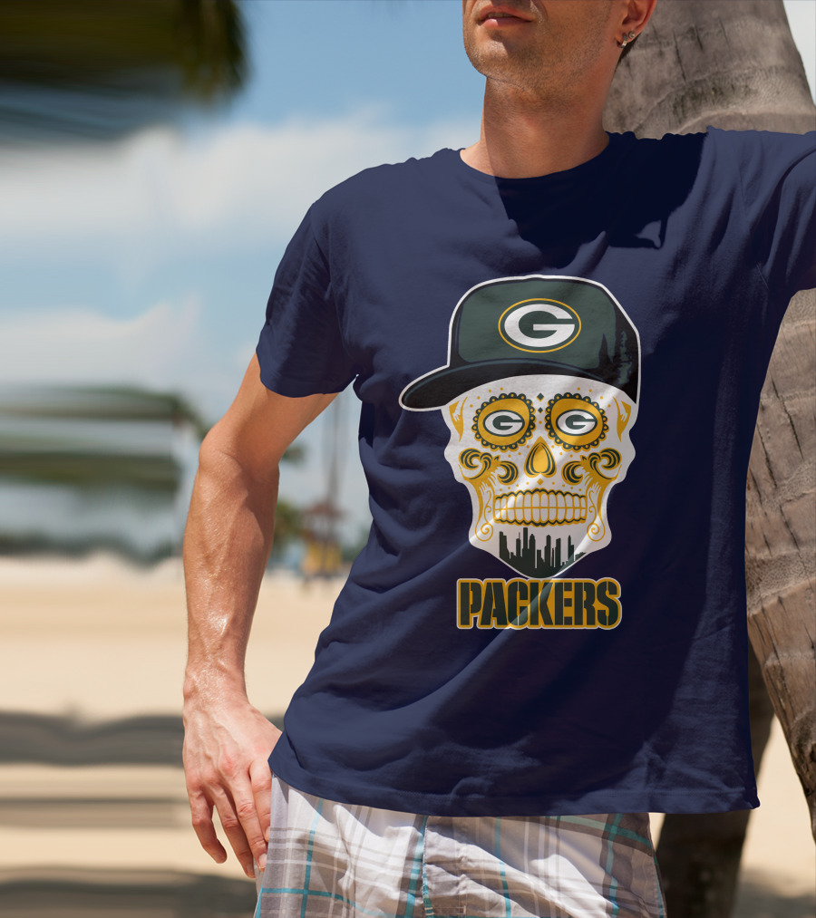 Green Bay Packers Skull Cityscape Hat T-Shirt