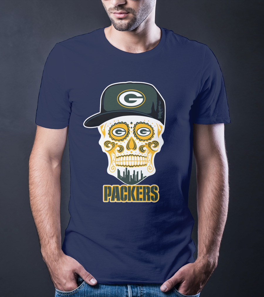 Green Bay Packers Skull Cityscape Hat T-Shirt