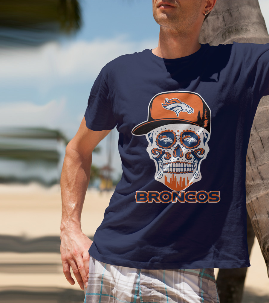 Denver Broncos Skull Funny Sugar Skull Face Cap T-Shirt