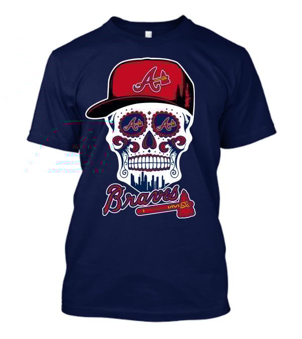 Atlanta Braves Skull With Baseball Cap And Tomahawk T-Shirt