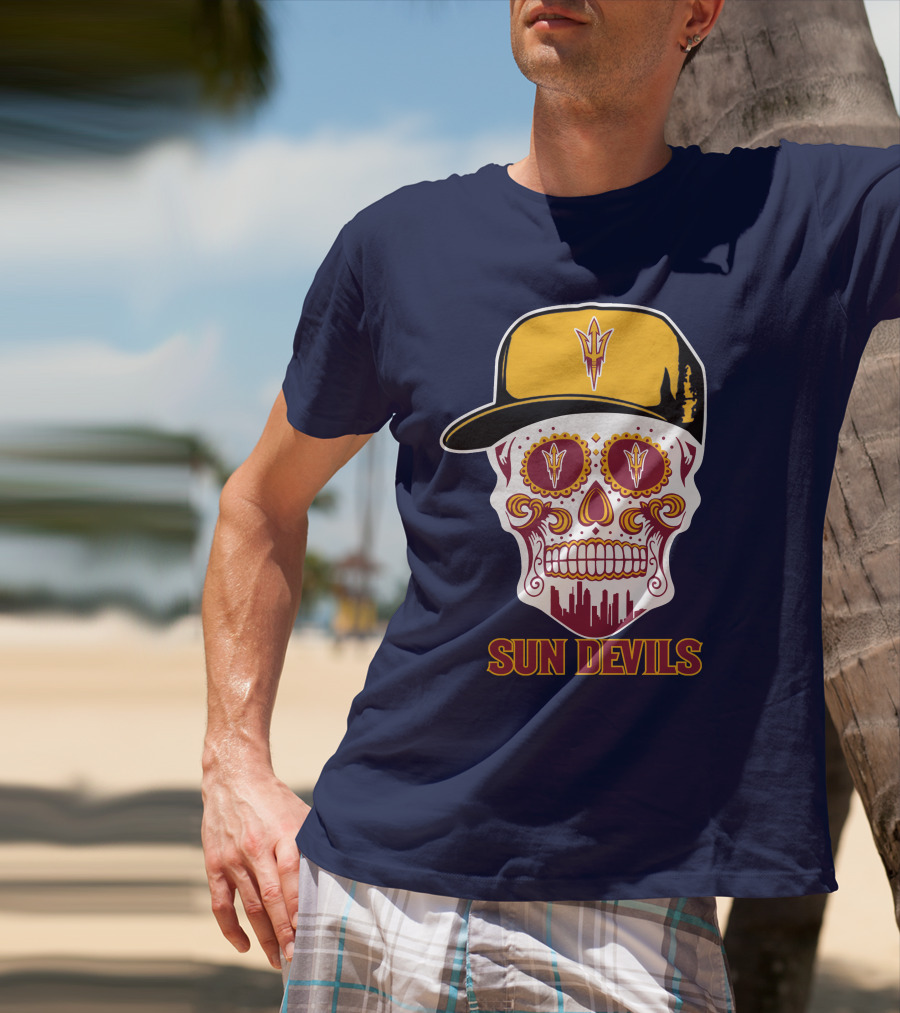 Sun Devils Sugar Skull With Arizona State Emblem Baseball Cap T-Shirt