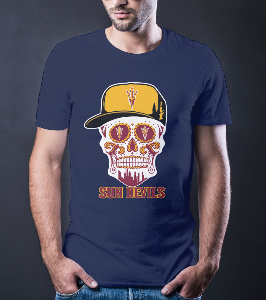 Sun Devils Sugar Skull With Arizona State Emblem Baseball Cap T-Shirt