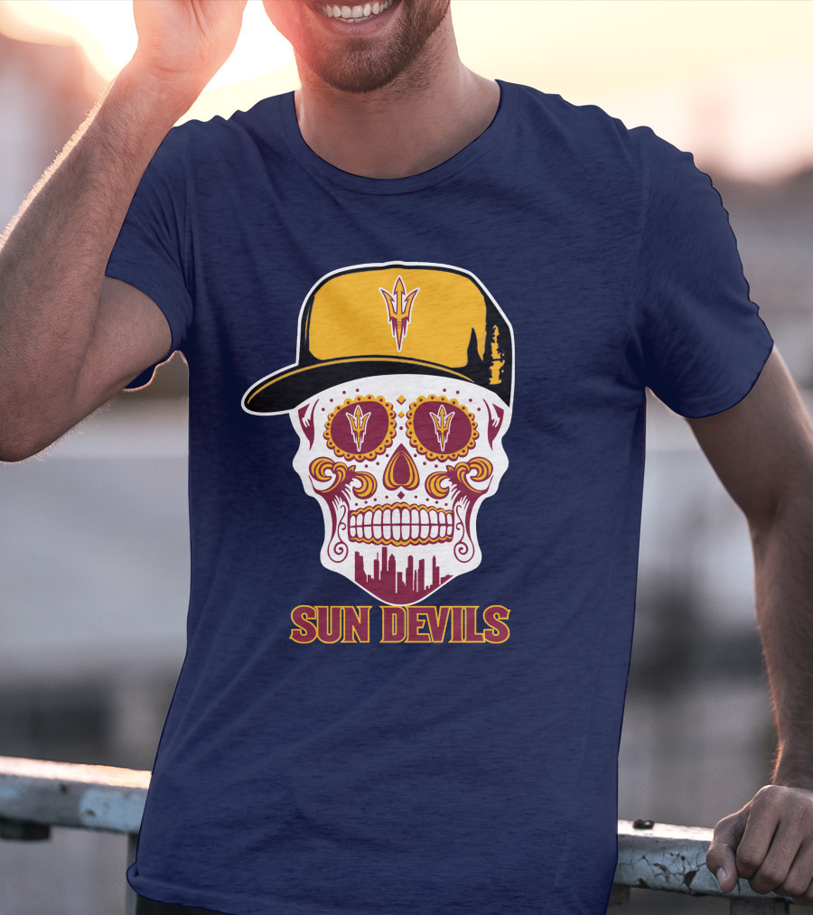 Sun Devils Sugar Skull With Arizona State Emblem Baseball Cap T-Shirt