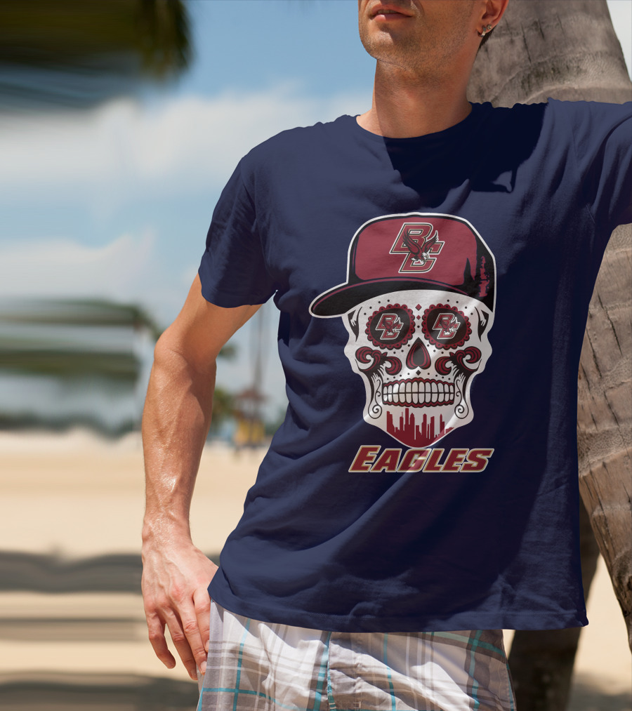 Bc Eagles Skull Emblem With Cap T-Shirt