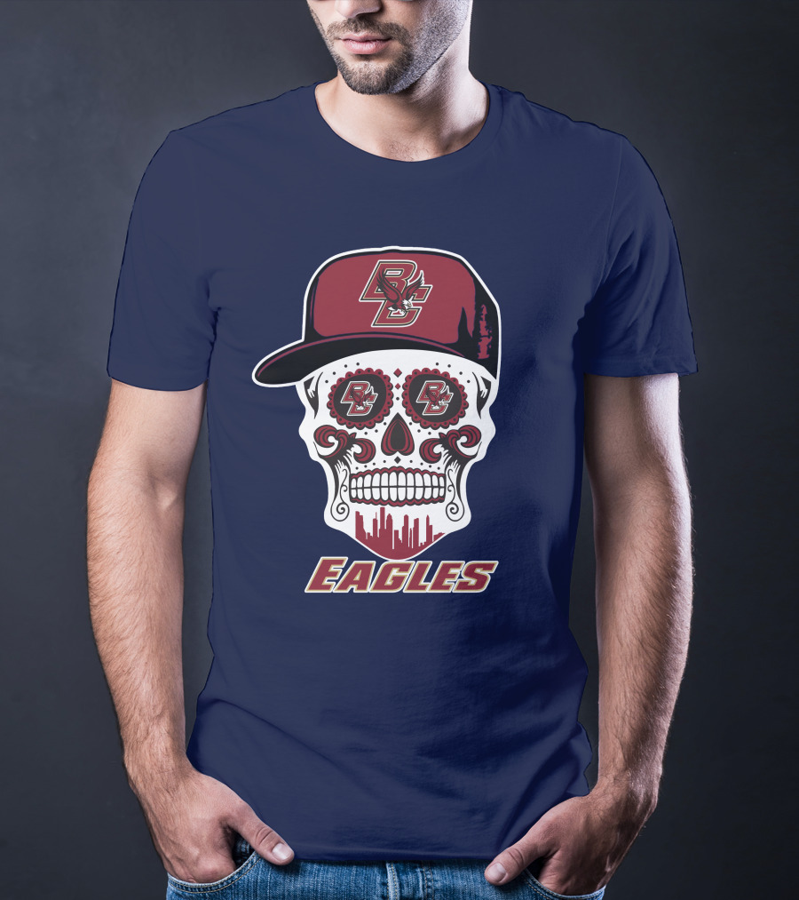 Bc Eagles Skull Emblem With Cap T-Shirt