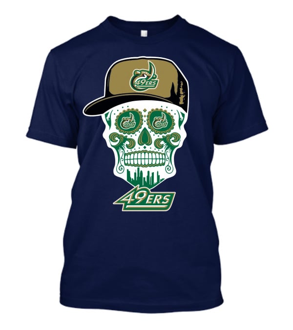 Charlotte 49ers Sugar Skull Green And Gold Logo With Hat T-Shirt