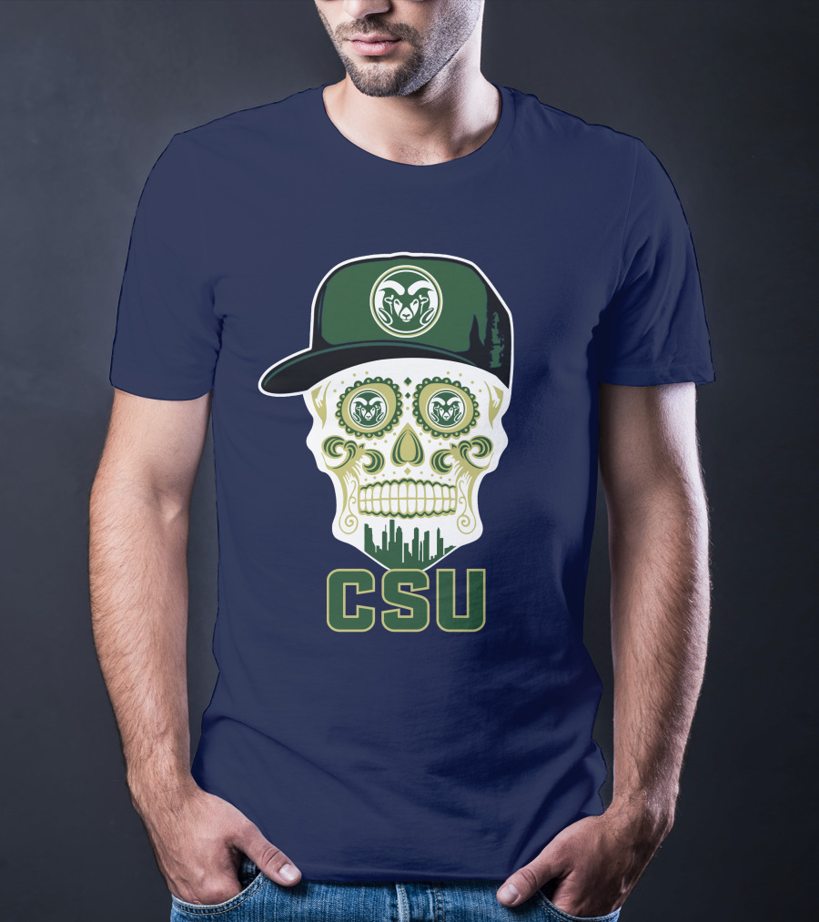 Csu Rams Sugar Skull With Cap T-Shirt