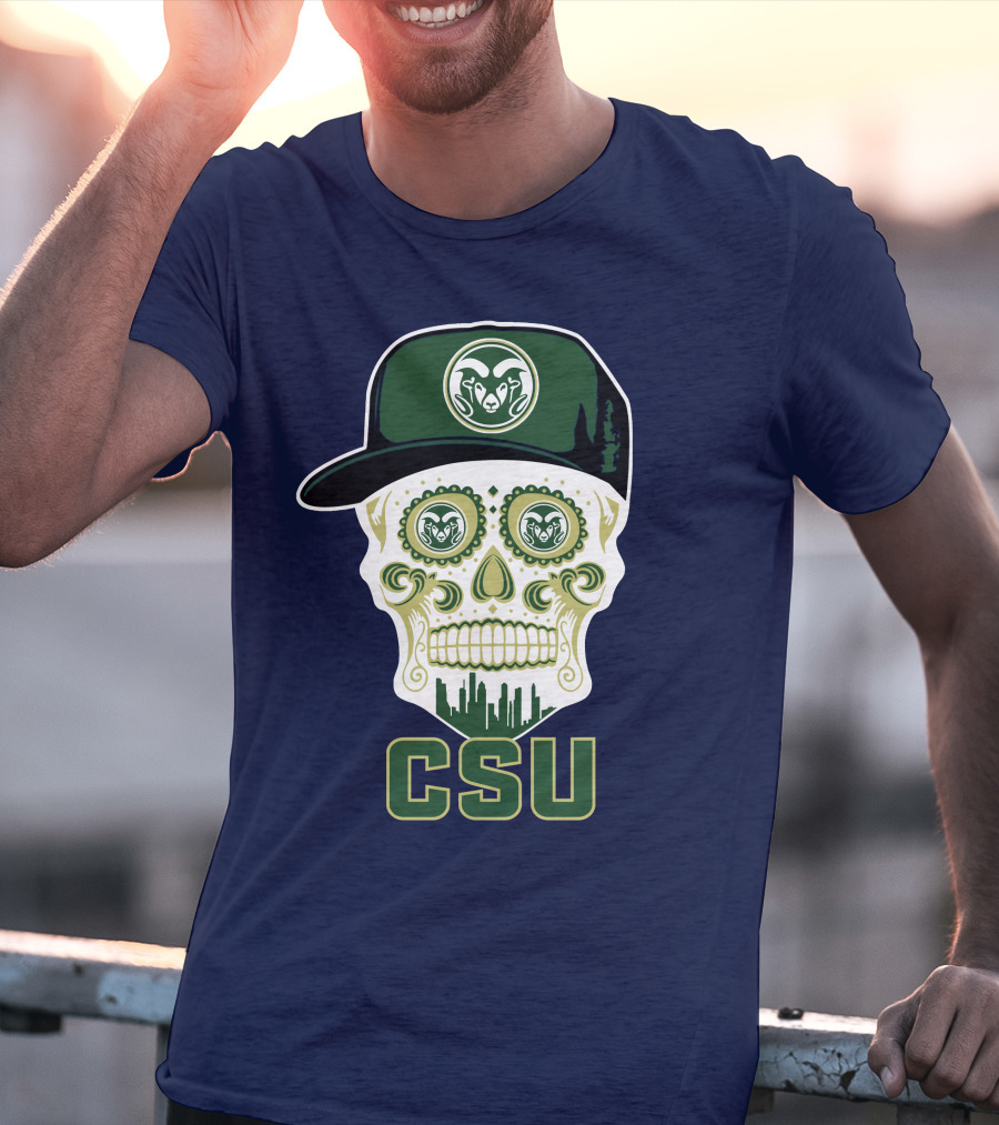 Csu Rams Sugar Skull With Cap T-Shirt