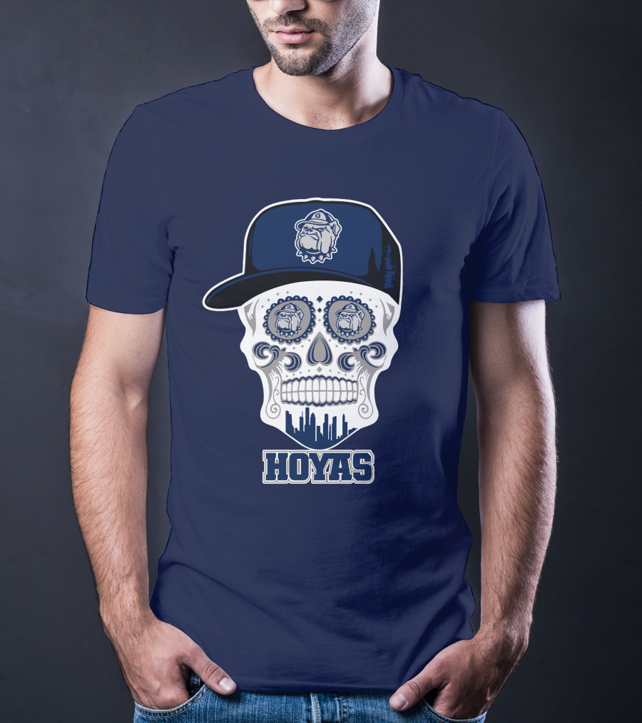 Georgetown Hoyas Skull With Bulldog Hat And Skyline T-Shirt