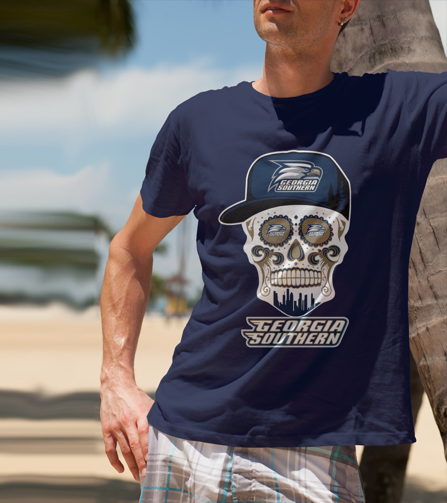 Georgia Southern Eagles Skull With Cap And Logo Elements T-Shirt