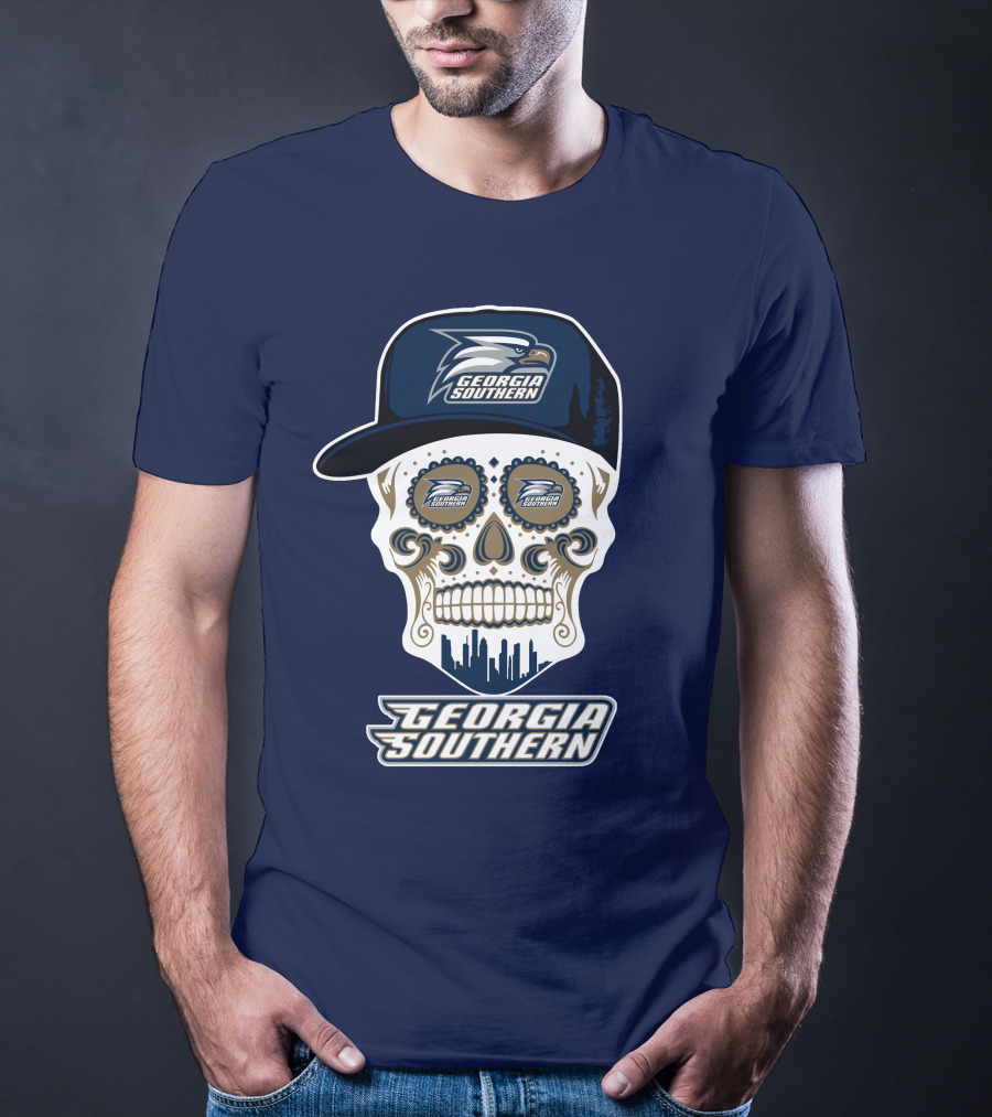 Georgia Southern Eagles Skull With Cap And Logo Elements T-Shirt