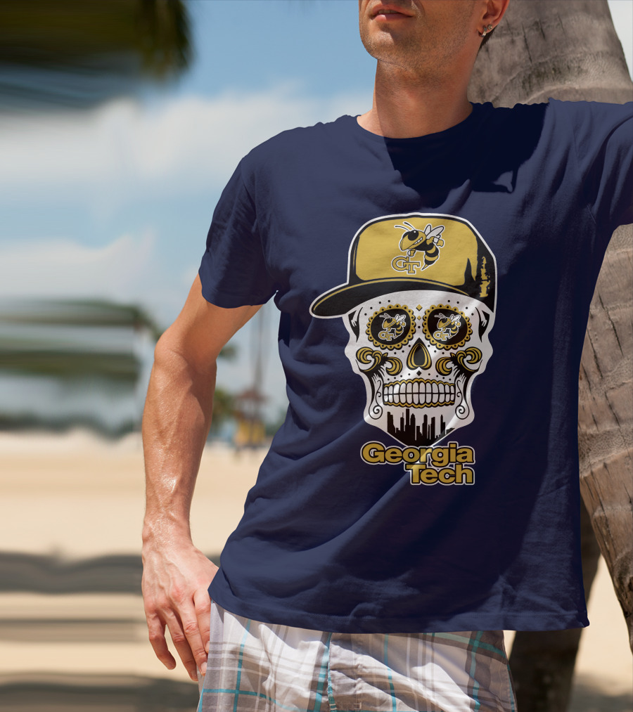 Georgia Tech Yellow Jackets Skull With Cap T-Shirt