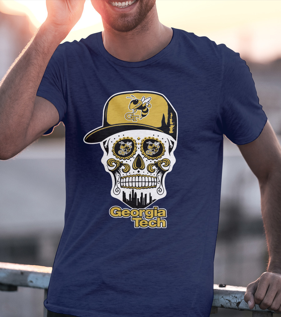 Georgia Tech Yellow Jackets Skull With Cap T-Shirt