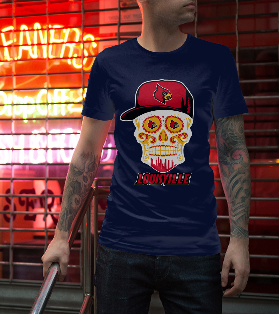Louisville Cardinals Sugar Skull Cap T-Shirt