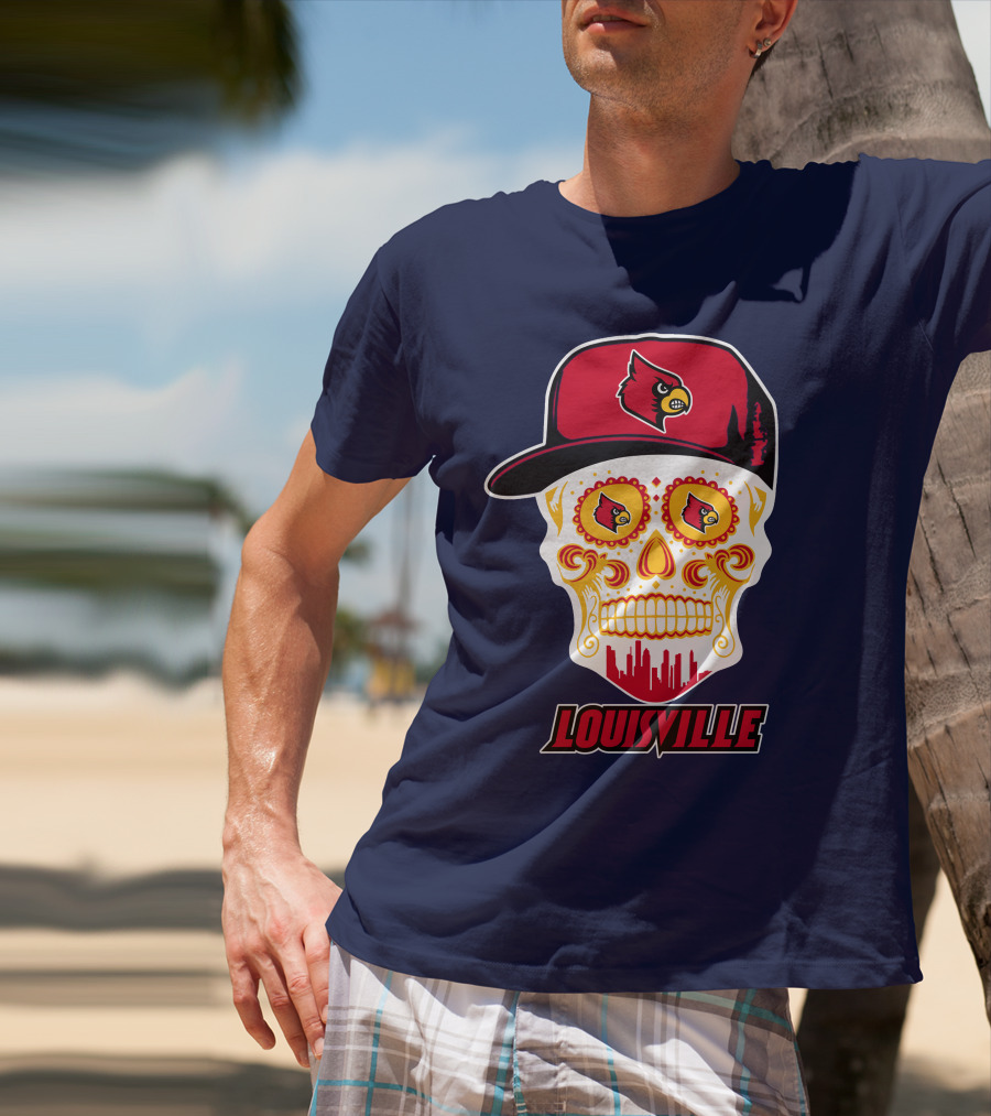Louisville Cardinals Sugar Skull Cap T-Shirt