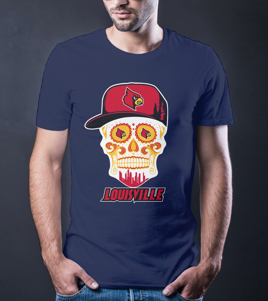 Louisville Cardinals Sugar Skull Cap T-Shirt
