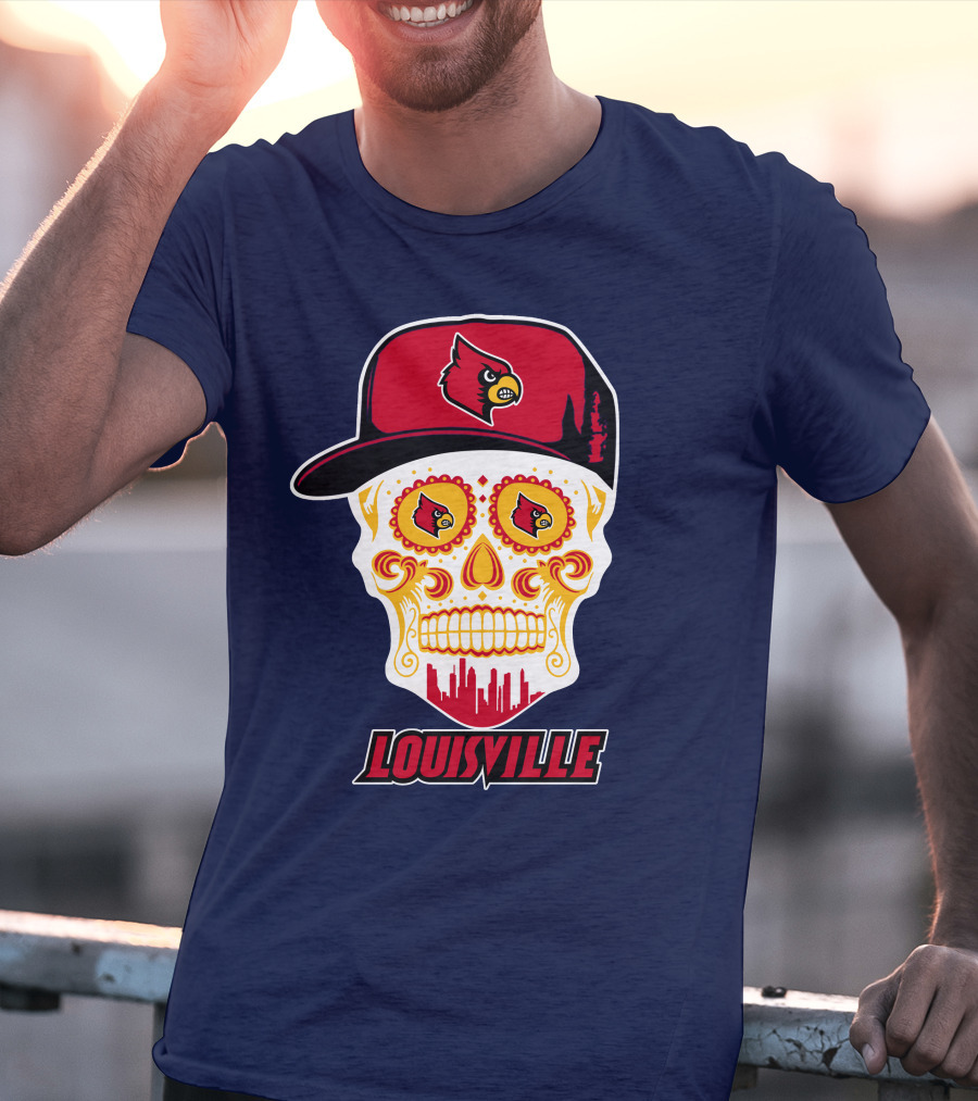 Louisville Cardinals Sugar Skull Cap T-Shirt