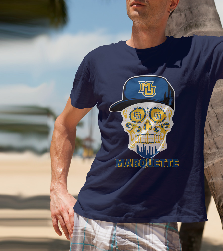 Marquette Golden Eagles Sugar Skull Mu Cap T-Shirt