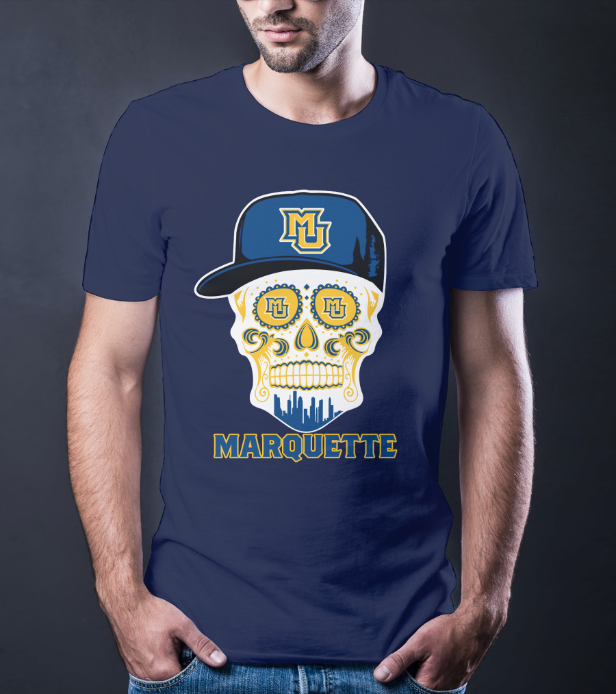 Marquette Golden Eagles Sugar Skull Mu Cap T-Shirt