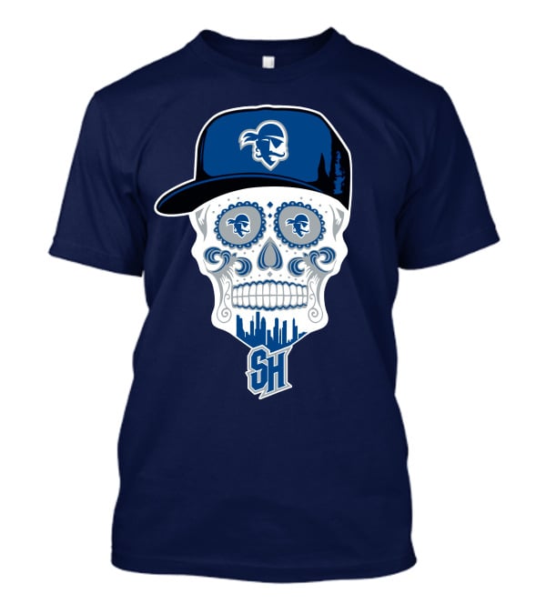 Seton Hall Pirates Sugar Skull Design With Pirate Cap And Sh T-Shirt