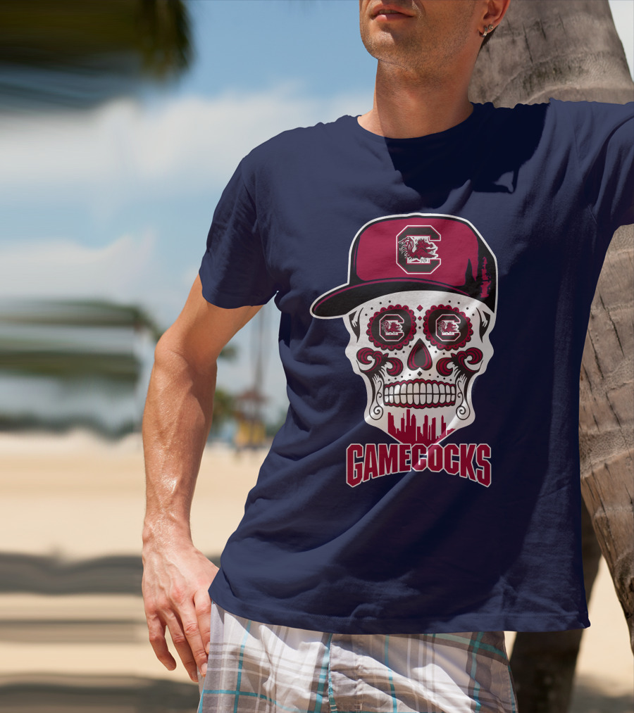 South Carolina Gamecocks Skull Design With Hat And Icons T-Shirt