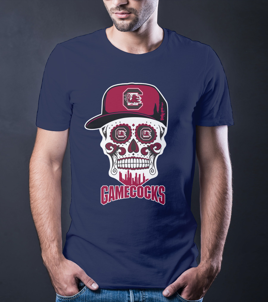 South Carolina Gamecocks Skull Design With Hat And Icons T-Shirt