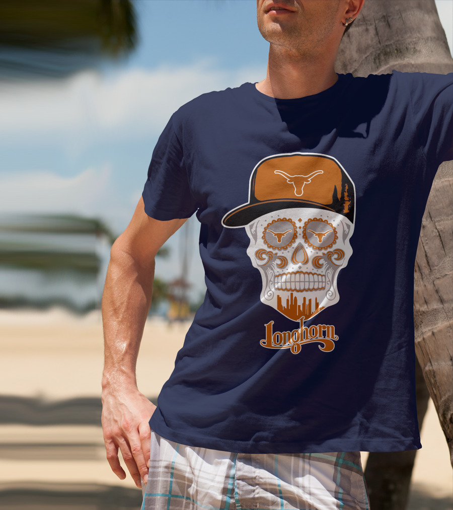 Longhorns Skull With Texas Longhorns Cap And Austin Skyline T-Shirt