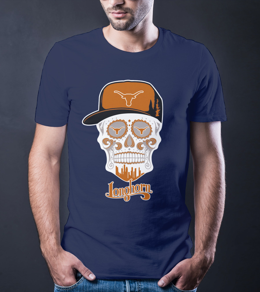 Longhorns Skull With Texas Longhorns Cap And Austin Skyline T-Shirt