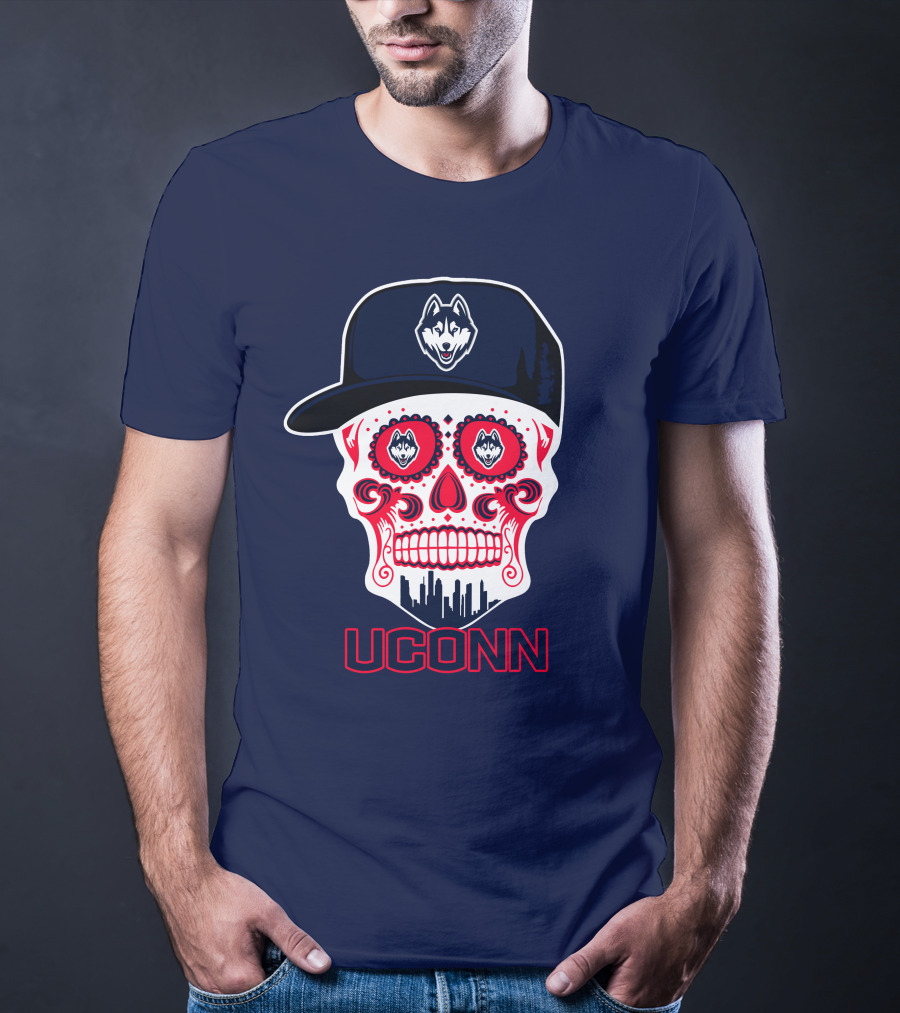 Uconn Huskies Sugar Skull With Hat T-Shirt