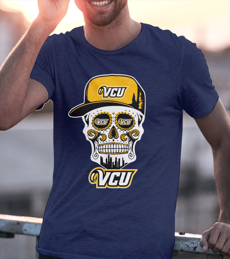Vcu Rams Dia De Los Muertos Skull With Iconic Cap And Skyline T-Shirt