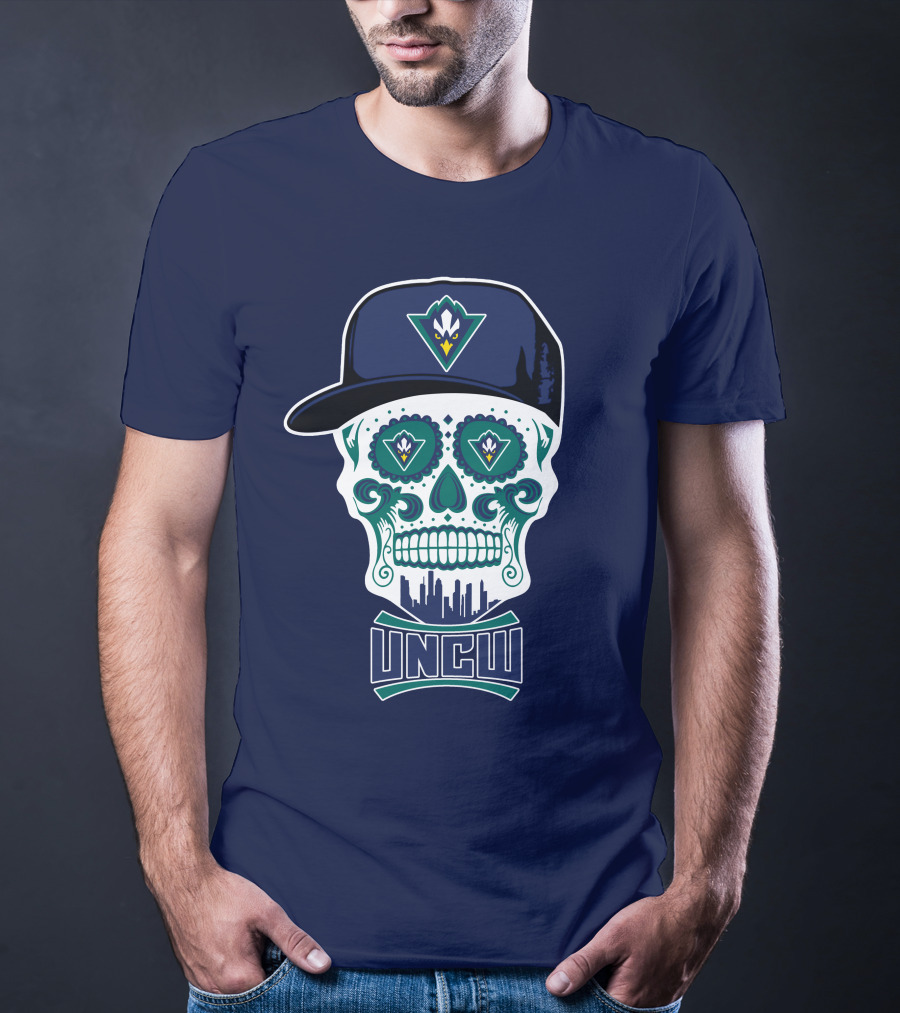 Uncw Seahawks Sugar Skull With Hat T-Shirt