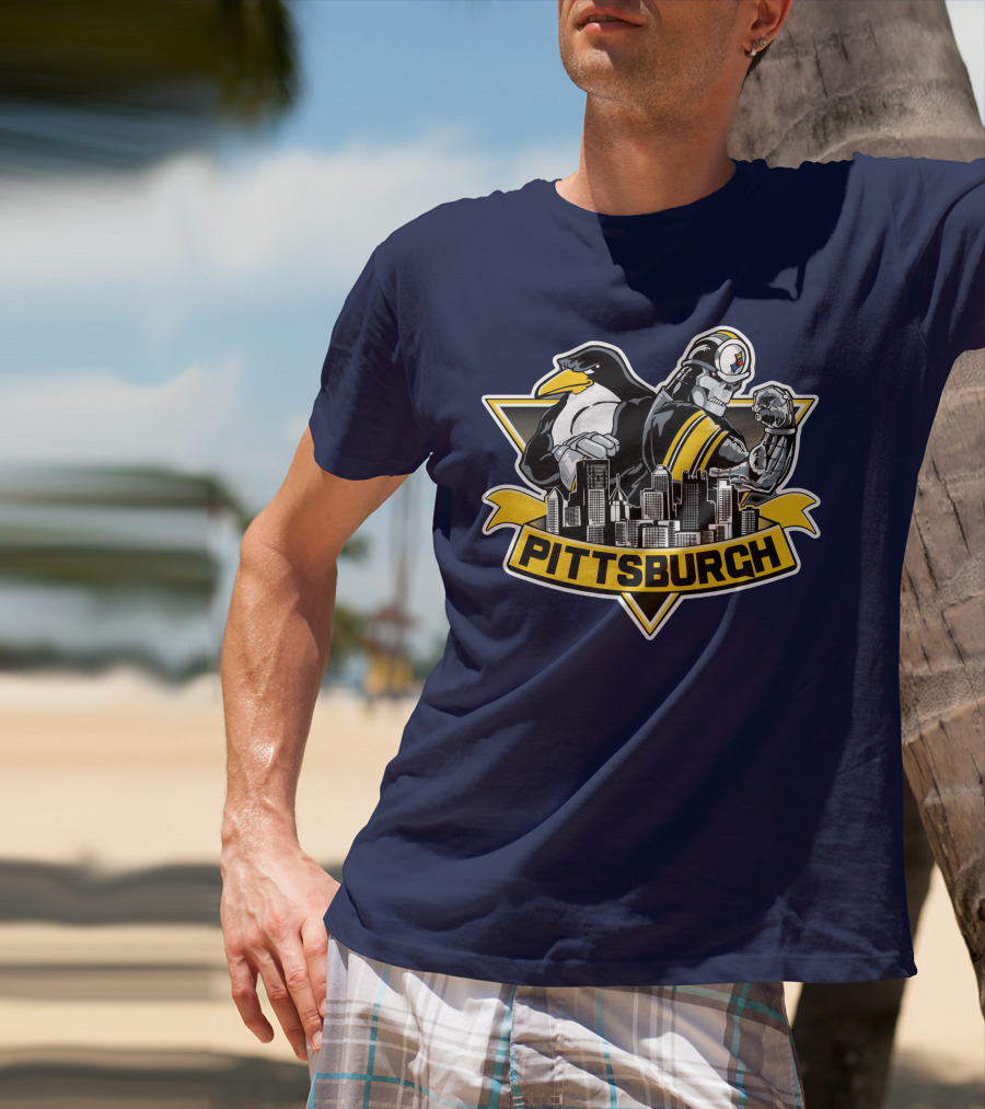 Pittsburgh Steelers Penguins Fusion Skyline T-Shirt