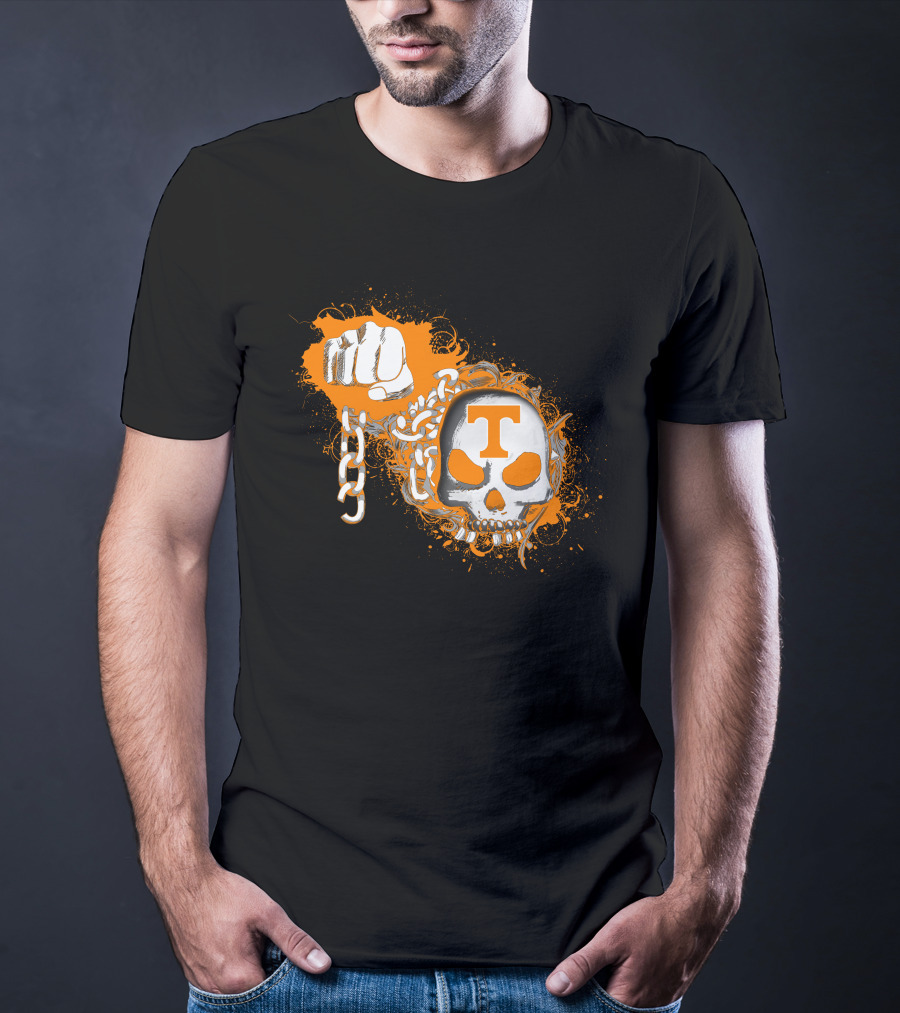 Tennessee Volunteers Skull T Logo Chain Fist Orange Splatter T-Shirt