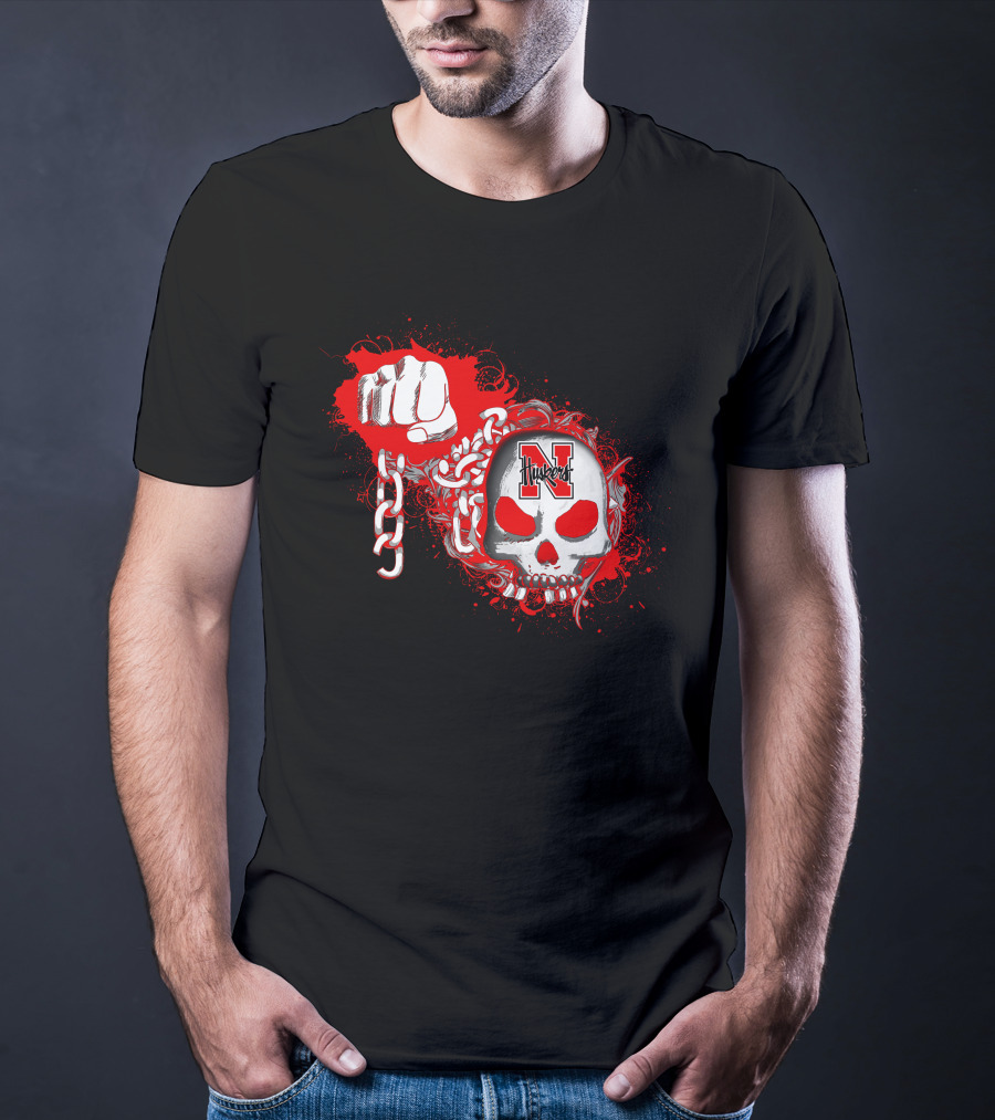 Nebraska Cornhuskers Skull With Chains And Fist T-Shirt