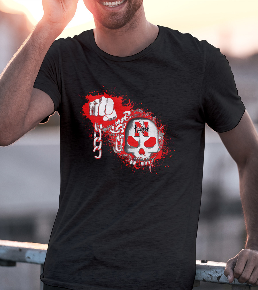 Nebraska Cornhuskers Skull With Chains And Fist T-Shirt