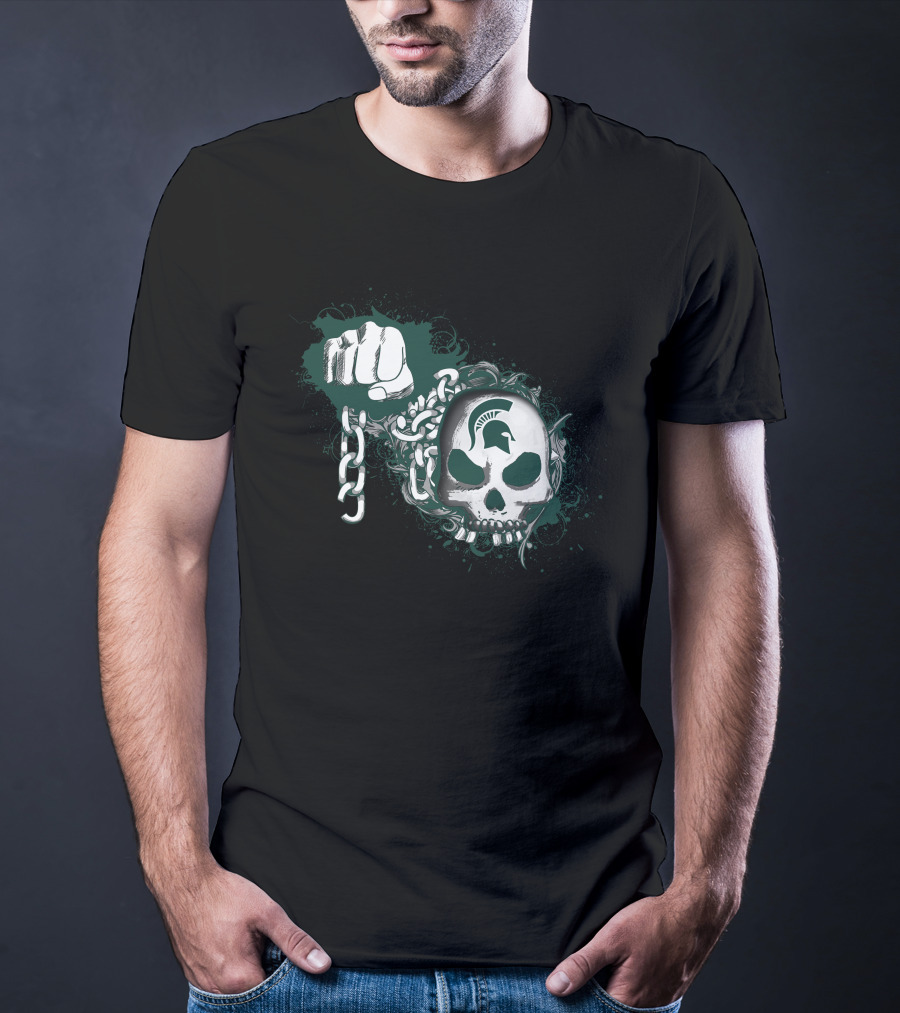 Michigan State Spartans Skull And Fist Chain T-Shirt