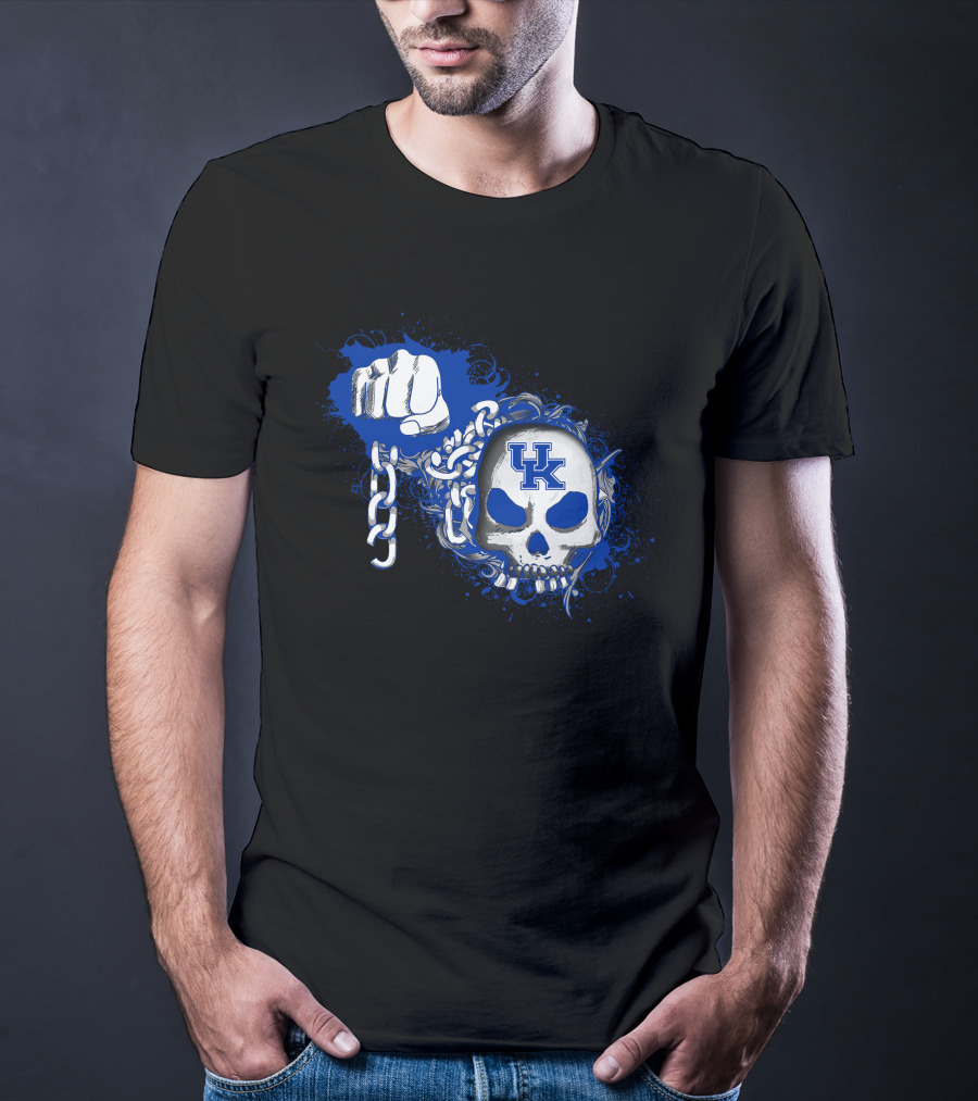 Kentucky Wildcats Skull Logo With Fist And Chain T-Shirt