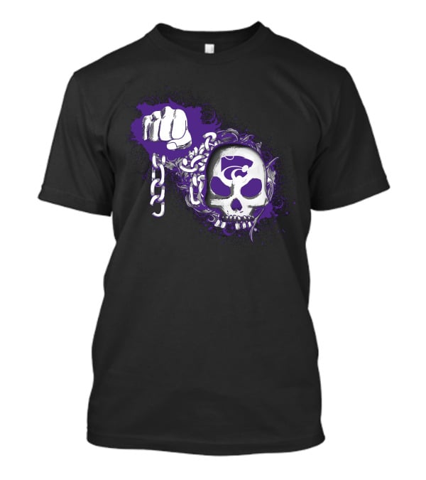 Kansas State Wildcats Skull And Fist With Chains And Powercat T-Shirt