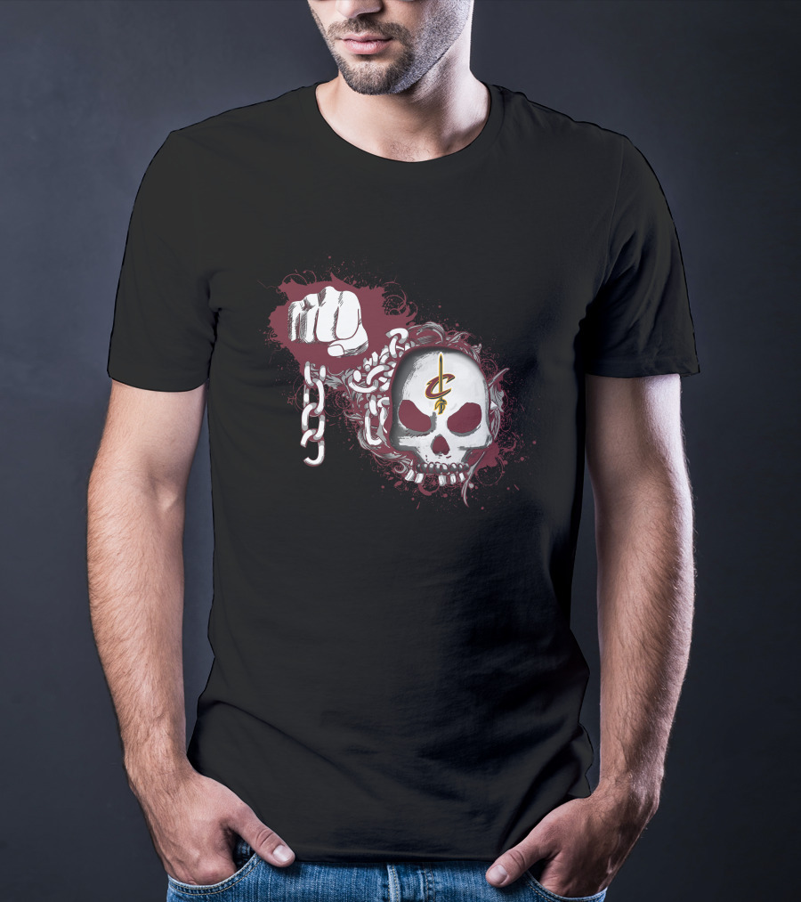 Cleveland Cavaliers Skull With Chains And Fist On Dark T-Shirt