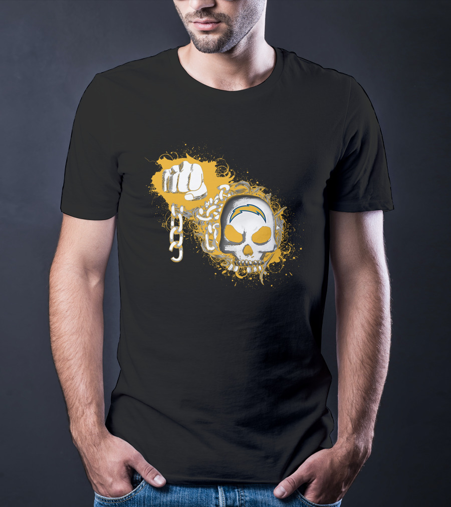 Los Angeles Chargers Skull And Fist With Lightning Bolt T-Shirt