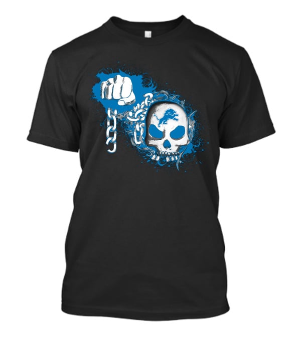 Detroit Lions Skull And Fist Chain T-Shirt
