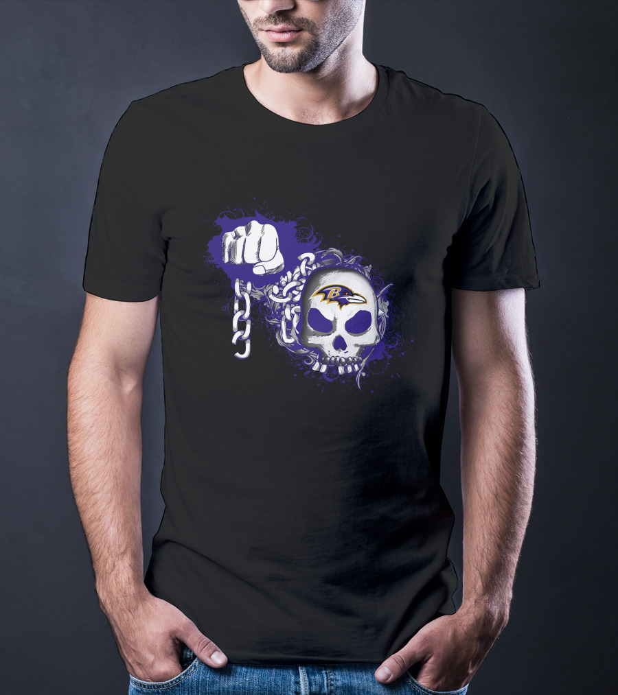 Baltimore Ravens Skull And Fist Md With Chains T-Shirt