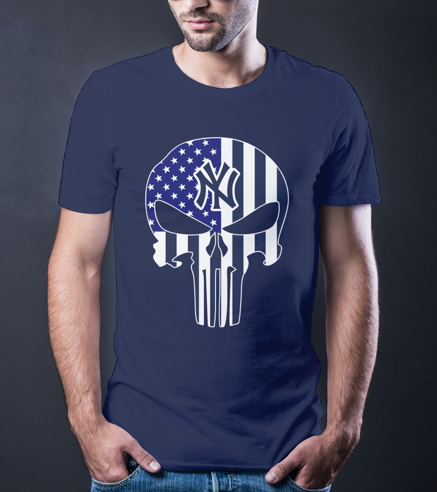 Yankees Logo American Flag Punisher Skull 1 T-Shirt
