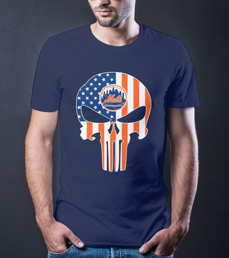 New York Mets Punisher Skull American Flag T-Shirt